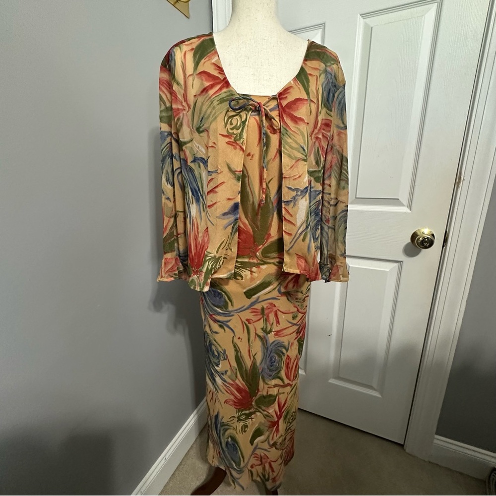 Vintage Two-Piece Venca Maxi Dress and Cardigan Set Size M